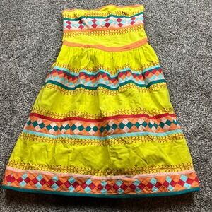 LEIFSDOTTIR Strapless Dress Yellow Geometric Print Cotton Blend Size 4